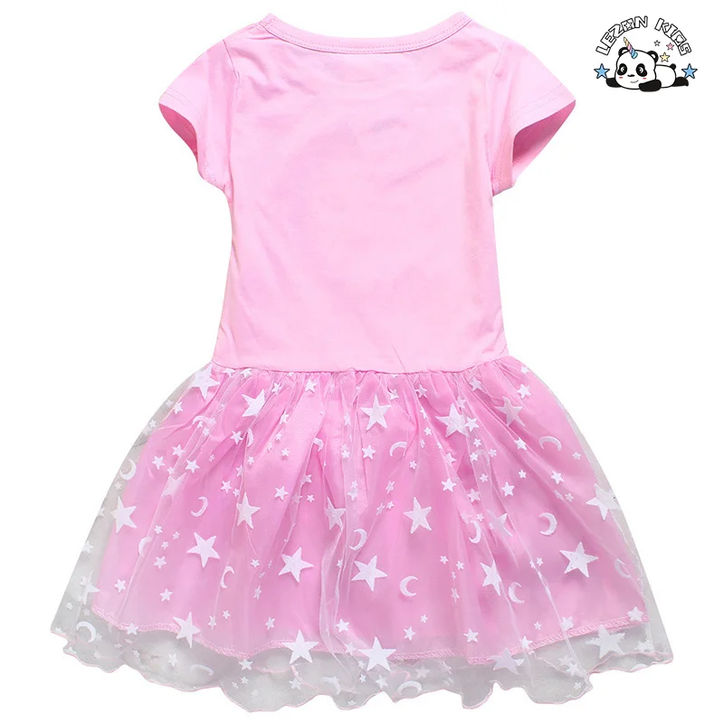 LEZONKIDS - Camiseta personalizada para meninas com estampa de desenho animado & vestido de tule com estampa de estrela lunar para verão